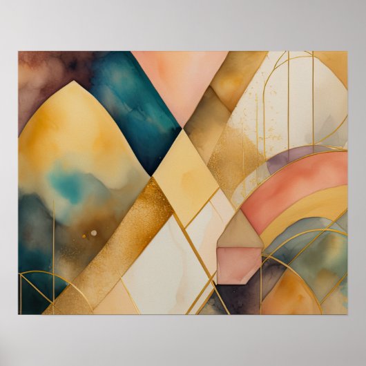 Waterverf Abstract Geometrisch Schilderen Goud 5:4 Poster (Voorkant)