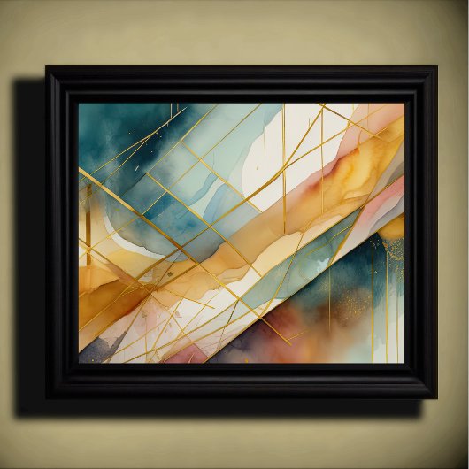 Waterverf Abstract Geometrisch Schilderen Goud 5:4 Poster