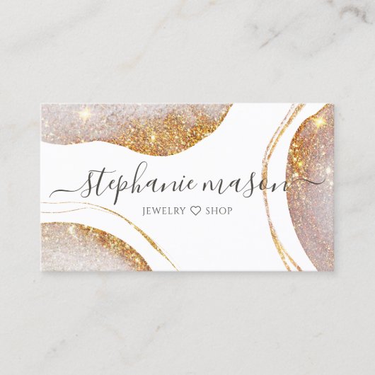 Waterverf Abstract Goud Glitter Wit Contactkaartje (Voorkant)