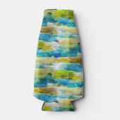 Waterverf abstract groen, blauw flesjeskoeler (Voorkant)