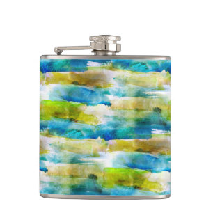 Waterverf abstract groen, blauw heupfles