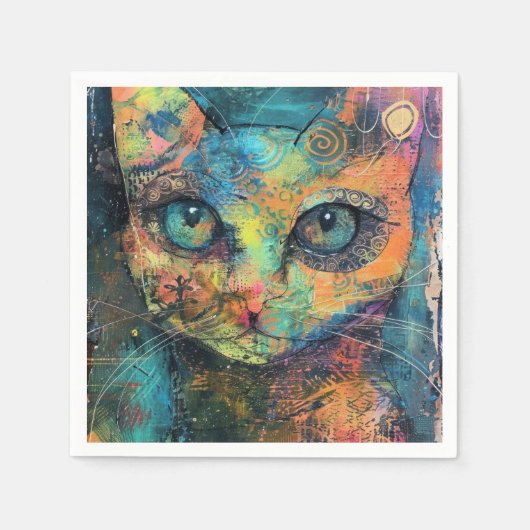Waterverf Abstract Kat (10) Servet (Voorkant)