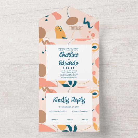 Waterverf Abstract kleurrijk pastelhuwelijk All In One Uitnodiging (Binnen)