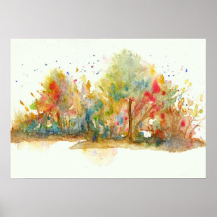 Waterverf Abstract landschap Kunstbomen bos Poster
