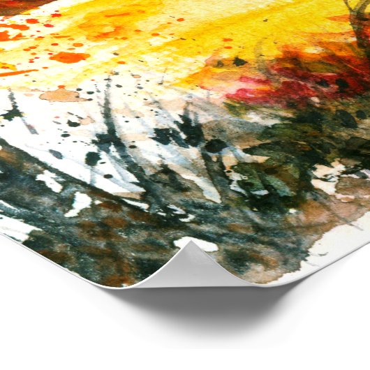 Waterverf Abstract landschap najaarbomen Poster (Hoek)