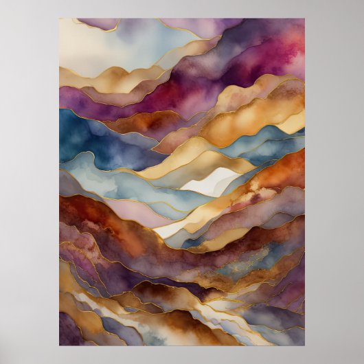 Waterverf Abstract Landschap Schilderen Goud 3:4 Poster (Voorkant)