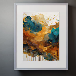 Waterverf Abstract Landschap Schilderen Goud 3:4 Poster