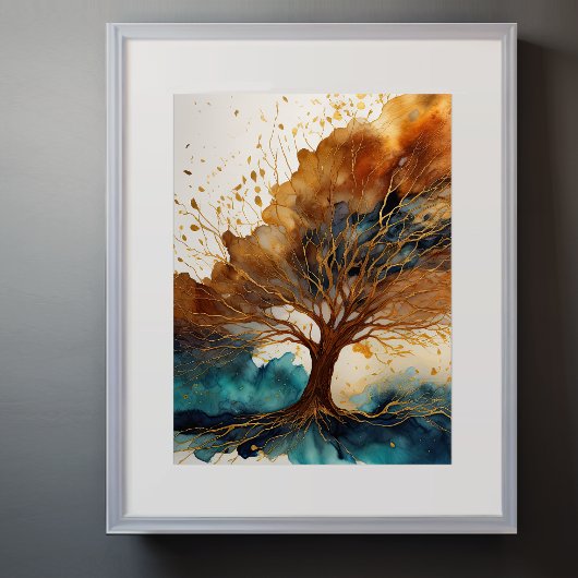 Waterverf Abstract Landschap Schilderen Goud 3:4 Poster