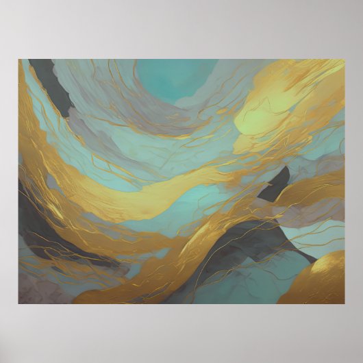 Waterverf Abstract Landschap Schilderen Goud 4:3 Poster (Voorkant)