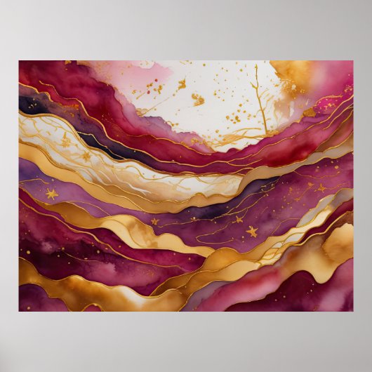 Waterverf Abstract Landschap Schilderen Goud 4:3 Poster (Voorkant)