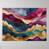 Waterverf Abstract Landschap Schilderen Goud 4:3 Poster (Voorkant)