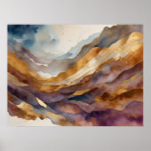 Waterverf Abstract Landschap Schilderen Goud 4:3 Poster (Voorkant)