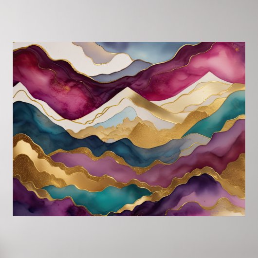 Waterverf Abstract Landschap Schilderen Goud 4:3 Poster (Voorkant)