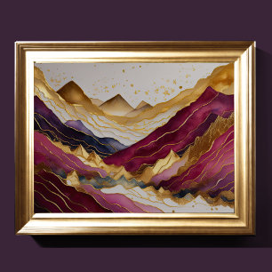 Waterverf Abstract Landschap Schilderen Goud 4:3 Poster