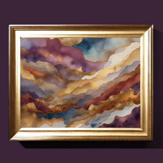Waterverf Abstract Landschap Schilderen Goud 4:3 Poster