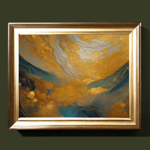 Waterverf Abstract Landschap Schilderen Goud 4:3 Poster