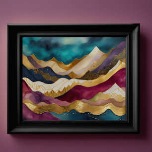 Waterverf Abstract Landschap Schilderen Goud 4:3 Poster