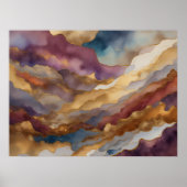 Waterverf Abstract Landschap Schilderen Goud 4:3 Poster (Voorkant)