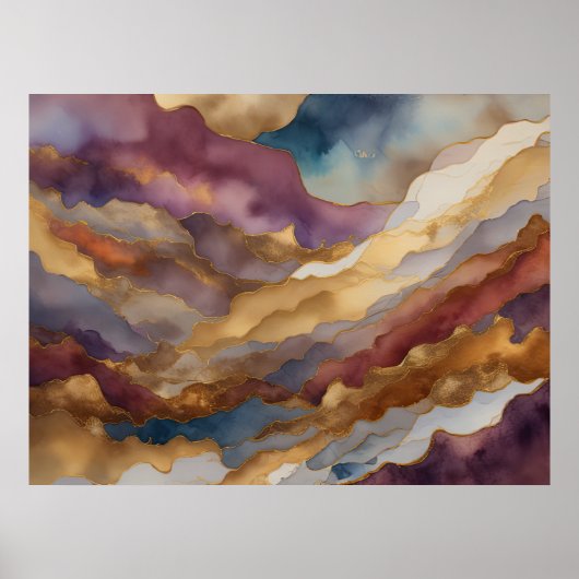 Waterverf Abstract Landschap Schilderen Goud 4:3 Poster (Voorkant)