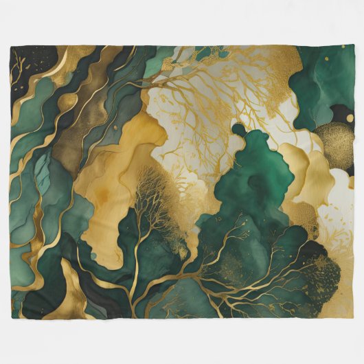 Waterverf Abstract Landschap Schilderen Goud Fleece Deken (Voorkant (Horizontaal))