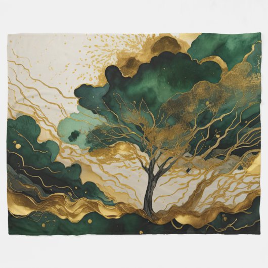 Waterverf Abstract Landschap Schilderen Goud Fleece Deken (Voorkant (Horizontaal))