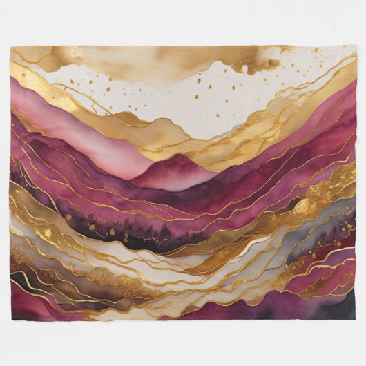 Waterverf Abstract Landschap Schilderen Goud Fleece Deken (Voorkant (Horizontaal))
