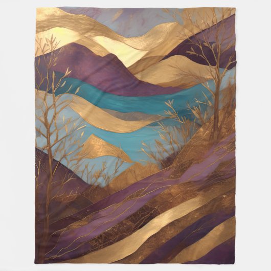 Waterverf Abstract Landschap Schilderen Goud Fleece Deken (Voorkant)