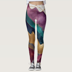 Waterverf Abstract Landschap Schilderen Goud Leggings