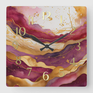 Waterverf Abstract Landschap Schilderen Goud Vierkante Klok