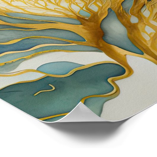 Waterverf Abstract Landschapsschilderij Goud 1:1 Poster (Hoek)