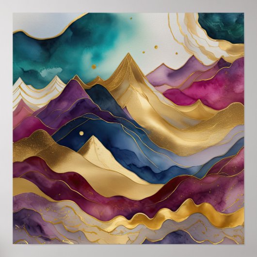 Waterverf Abstract Landschapsschilderij Goud 1:1 Poster (Voorkant)