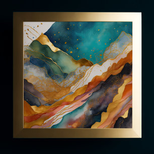 Waterverf Abstract Landschapsschilderij Goud 1:1 Poster