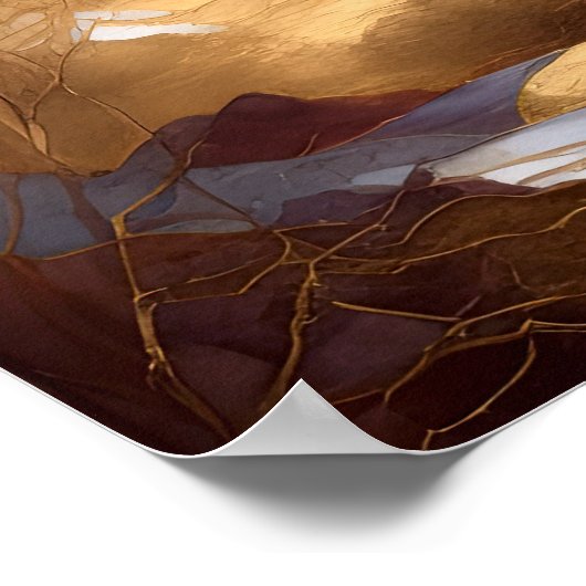 Waterverf Abstract Landschapsschilderij Goud 1:1 Poster (Hoek)