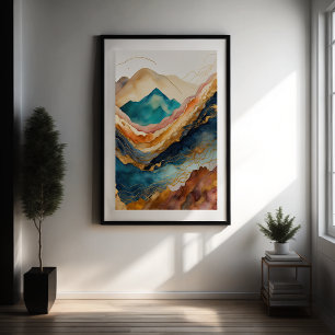 Waterverf Abstract Landschapsschilderij Goud 2:3 Poster