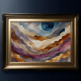 Waterverf Abstract Landschapsschilderij Goud 3:2 Poster