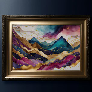 Waterverf Abstract Landschapsschilderij Goud 3:2 Poster