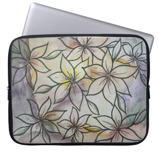 Waterverf abstract met zwart gevoerd bloemontwerp laptop sleeve