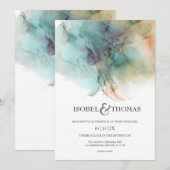 Waterverf Abstract peach & Green Wedding Kaart (Voorkant / Achterkant)