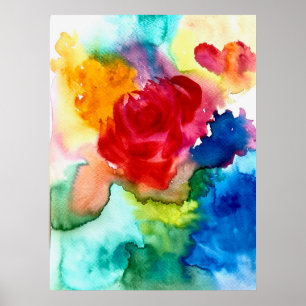 Waterverf abstract roos kleurrijk poster