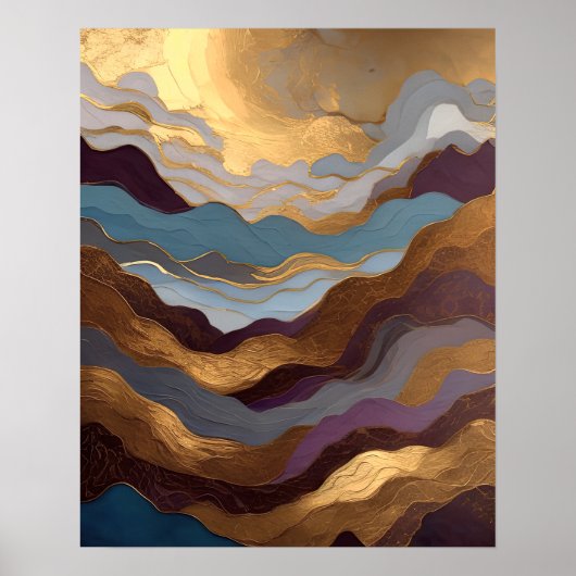 Waterverf Abstract Schilderen Goud Paarse Blauw Poster (Voorkant)