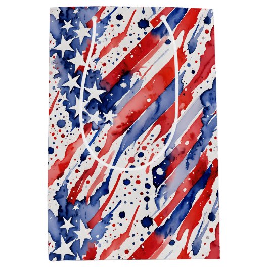 Waterverf Abstract USA Amerikaanse Vlag Spatten Medium Cadeauzakje (Voorkant)