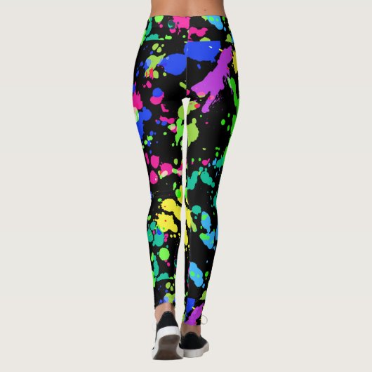 Waterverf, Abstract, Verf Splatter, Faux Neon Leggings (Achterkant)