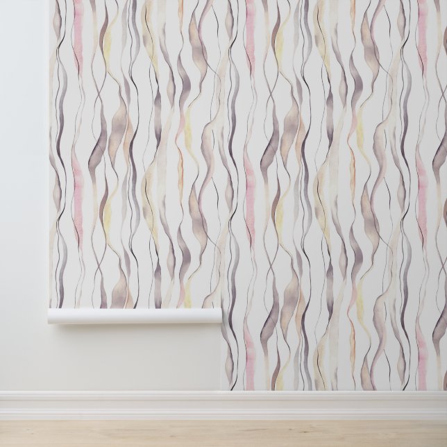 Waterverf Abstract verticaal golvend lijnenpatroon Behang (Applicatie)