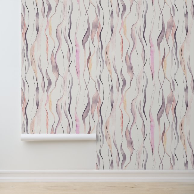 Waterverf Abstract verticaal golvend lijnenpatroon Behang (Applicatie)