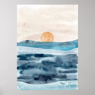 Waterverf abstract zee landschap Moderne kunstocea Poster