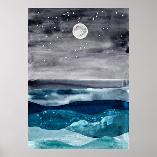 Waterverf abstract zee landschap Moderne kunstocea Poster (Voorkant)