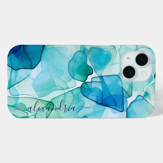 Waterverf Abstract Zeeen glas met naam Case-Mate iPhone Case (Achterkant (horizontaal))