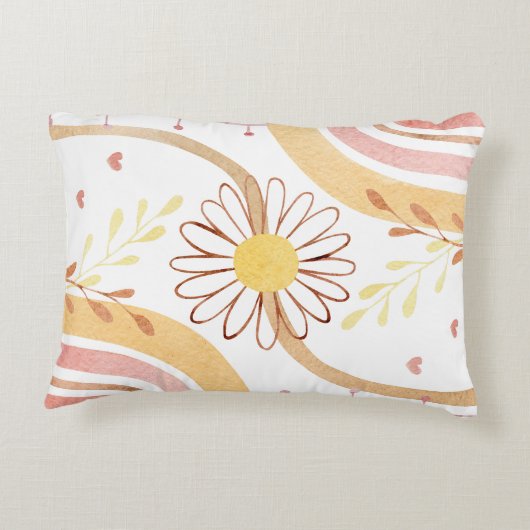 Waterverf Abstracte botanische bloem en regenboog Accent Kussen (Achterkant)