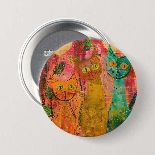Waterverf  Abstracte kat (2) Ronde Button 7,6 Cm (Voorkant /achterkant)