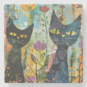 Waterverf Abstracte kat (4) Stenen Onderzetter (Voorkant)